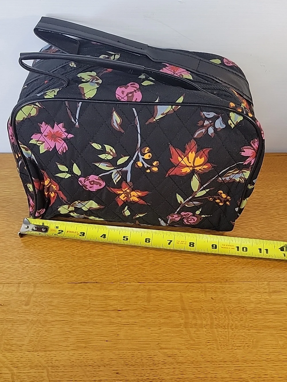Cosmetic Black Floral Quilyed Travel Bags Lot of 3 Matching Set